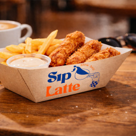 Barquette kraft personnalisé en couleurs pour menu (poulet et frites)