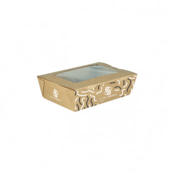 Boîte à salade rectangulaire personnalisée en carton et couvercle à fenêtre 700 mL - Impression jusqu'à 4 couleurs