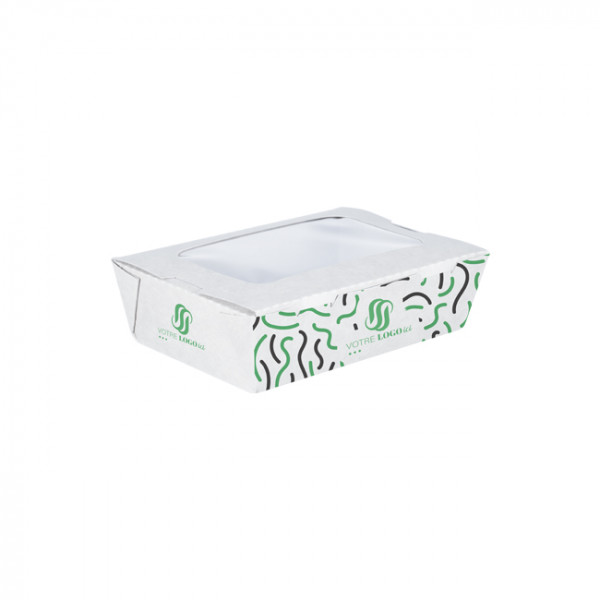 Boîte à salade rectangulaire personnalisée en carton avec couvercle à fenêtre 900 mL - Impression jusqu'à 4 couleurs
