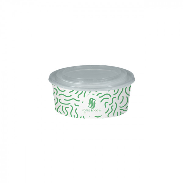 Boîte à salade ronde personnalisée en carton avec couvercle 750 mL - Impression jusqu'à 4 couleurs