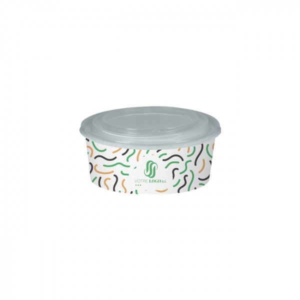 Boîte à salade ronde personnalisée en carton avec couvercle 750 mL - Impression jusqu'à 4 couleurs