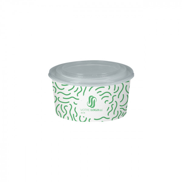 Boîte à salade ronde personnalisée en carton avec couvercle 1000 mL - Impression jusqu'à 4 couleurs