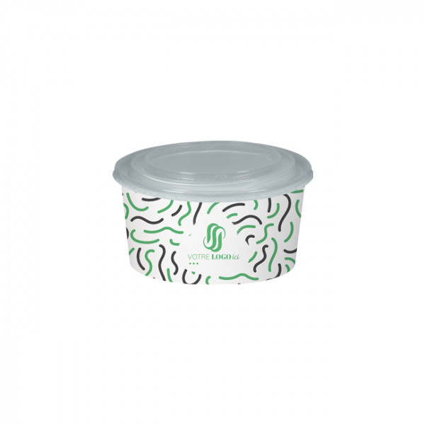 Boîte à salade ronde personnalisée en carton avec couvercle 1000 mL - Impression jusqu'à 4 couleurs