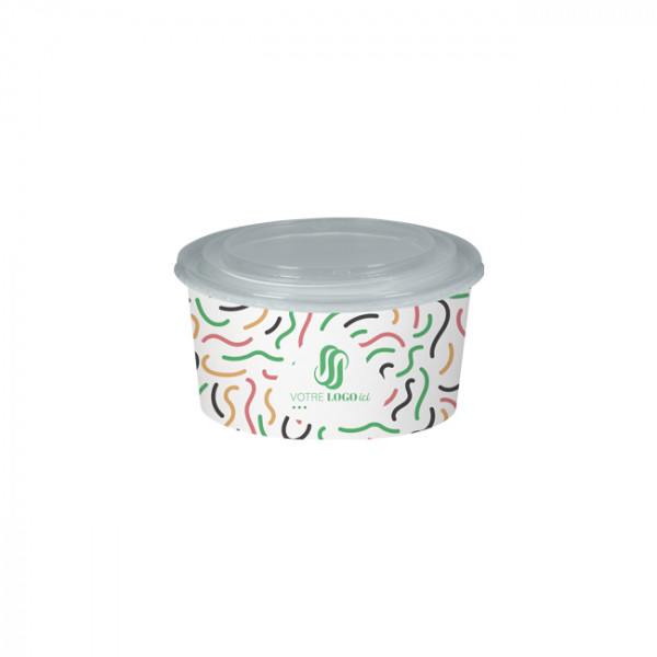 Boîte à salade ronde personnalisée en carton avec couvercle 1000 mL - Impression jusqu'à 4 couleurs