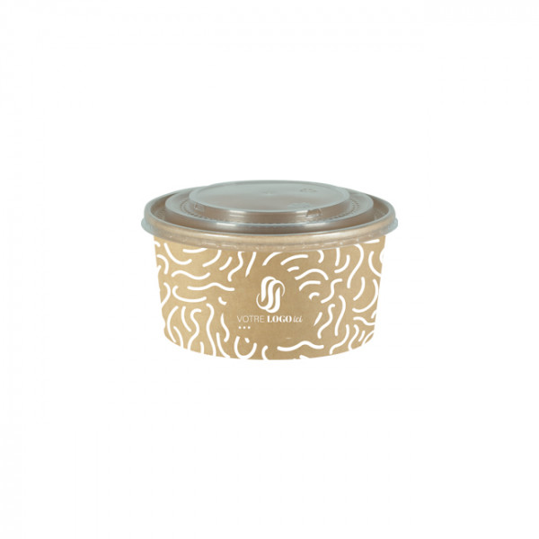 Boîte à salade ronde personnalisée en carton avec couvercle 1000 mL - Impression jusqu'à 4 couleurs