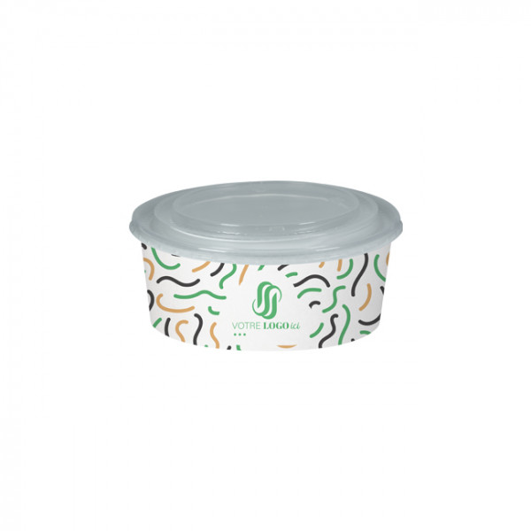 Boîte à salade ronde personnalisée en carton avec couvercle 1300 mL - Impression jusqu'à 4 couleurs