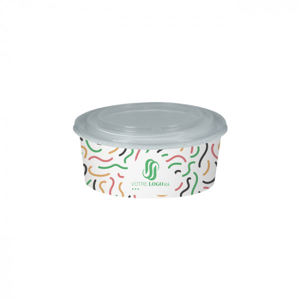 Boîte à salade ronde personnalisée en carton avec couvercle 1300 mL - Impression jusqu'à 4 couleurs