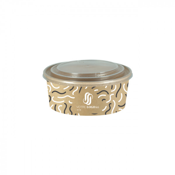 Boîte à salade ronde personnalisée en carton avec couvercle 1300 mL - Impression jusqu'à 4 couleurs
