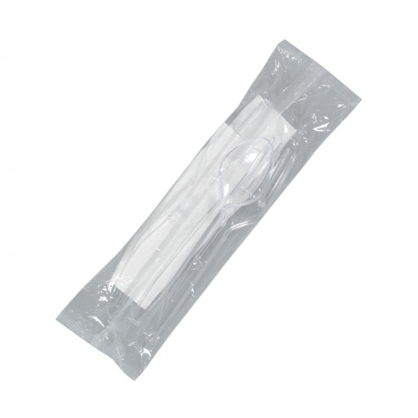 Sachet couverts réutilisables transparents 4 en 1