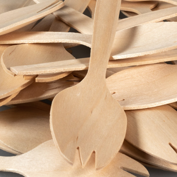 Spork en bois 14,7 cm Couverts en bois Pique ruban bambou