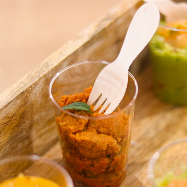 mini spork en bois couverts PET transparent fibres végétales