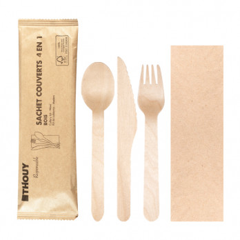 Sachet couverts 4 en 1 en bois
