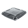Boîte à salade carrée noire avec couvercle PET de 750 mL - Crudipack