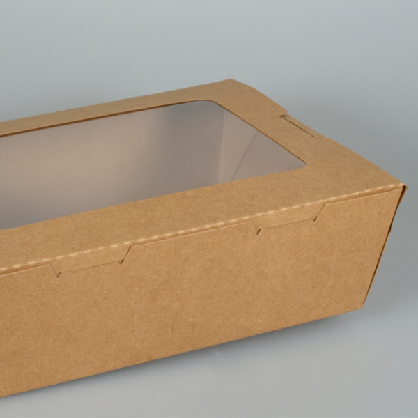 boîte à salade rectangulaire carton kraft couvercle fenêtre 1200 mL emballages éco aliments formats variés