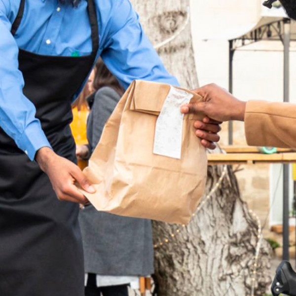 Sac en papier kraft SOS pour vente à emporter