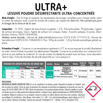 Lessive poudre désinfectante virucide Ultra + 15 kg