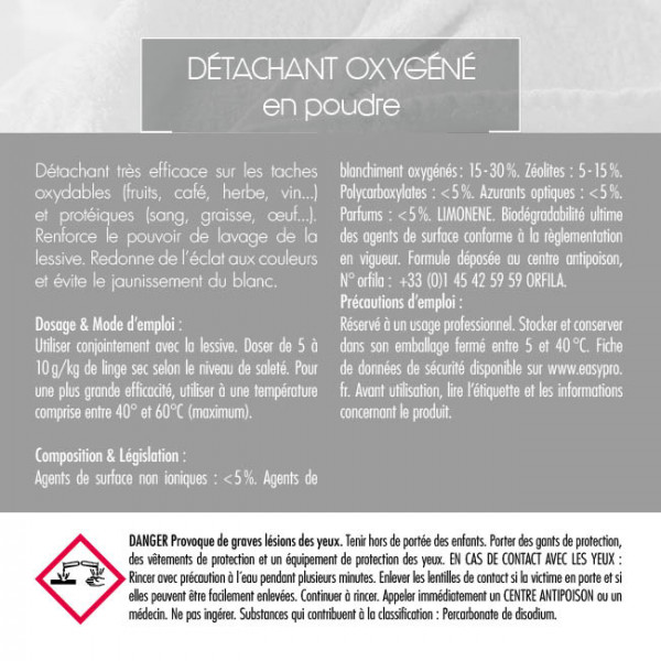 détachant professionnel en poudre pour linge blanc