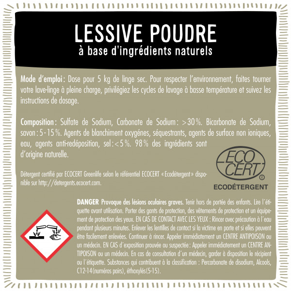 250 doses de lessive professionnelle en poudre certifiées Ecocert