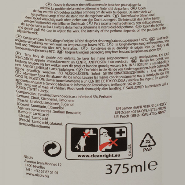 meche desodorisante citron B50024, senteur citron, 375 ml, désodorisant, voiture, maison