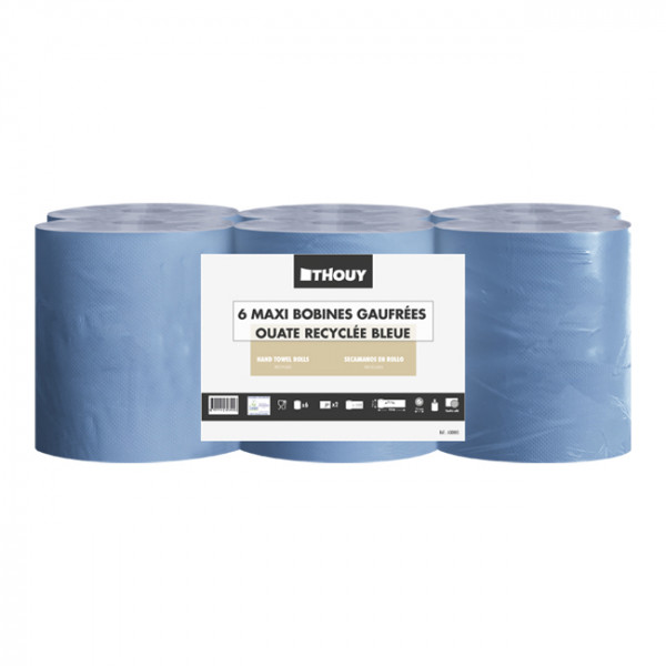 Maxi bobine 2 plis - Ouate recyclée bleue - Bobine essuyage
