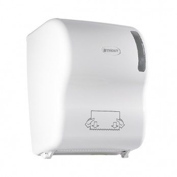 Distributeur à découpe automatique pour essuie-mains en bobines - Plastique ABS blanc