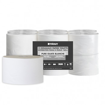 Papier toilette 2 plis - Pure ouate - Rouleaux de 160 m - Distribution feuille à feuille