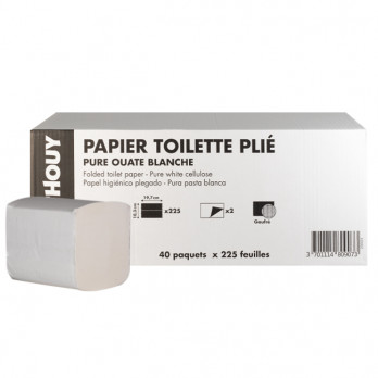 Papier toilette 2 plis - Pure ouate - Paquets de 225 feuilles pliées