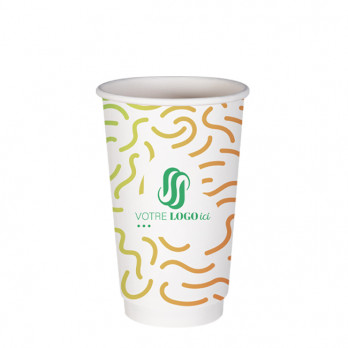 Gobelet 16 Oz 100% carton 0% plastique double paroi personnalisé - Impression couleurs illimitées