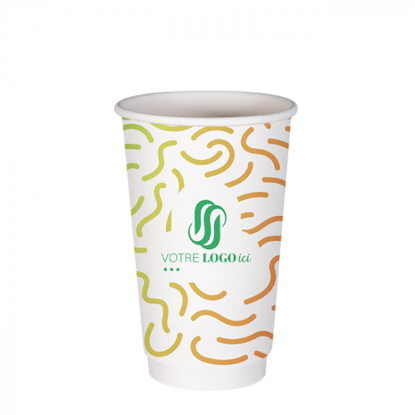 Gobelet 16 Oz 100% carton 0% plastique double paroi personnalisé - Impression couleurs illimitées
