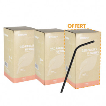 Paille flexible en carton noir 20 cm Ø 6 mm : LOT DE 3 BOÎTES