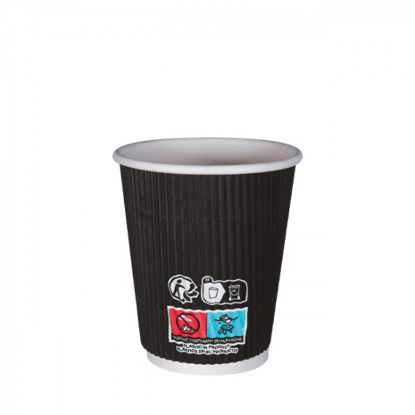 Gobelet carton taille moyenne triple paroi noir 8 Oz 24-28 cL idéal pour les boissons chaudes et froides