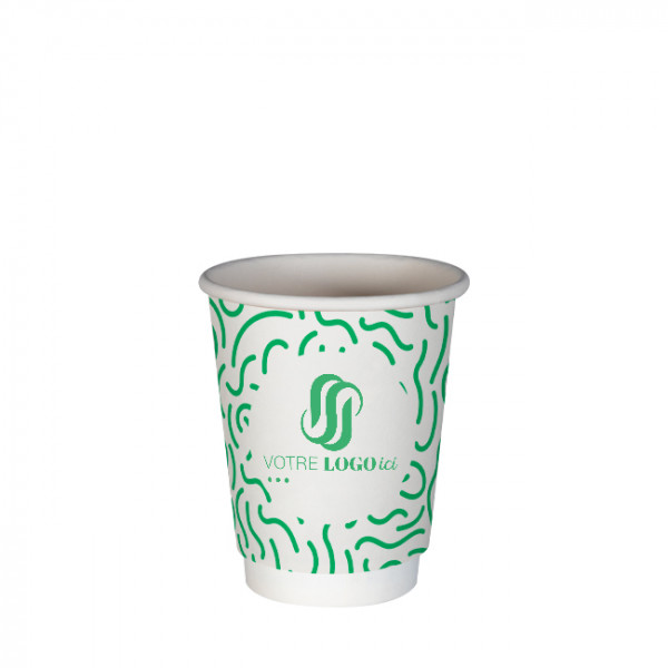 Gobelet 8 Oz 100% carton 0% plastique double paroi personnalisé - Impression 1 couleur