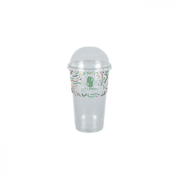 Gobelet à milkshake personnalisé en PET avec couvercle dôme 30 cL - Impression jusqu'à 4 couleurs