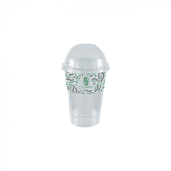 Gobelet à milkshake personnalisé en PET avec couvercle dôme 35 cL - Impression jusqu'à 4 couleurs