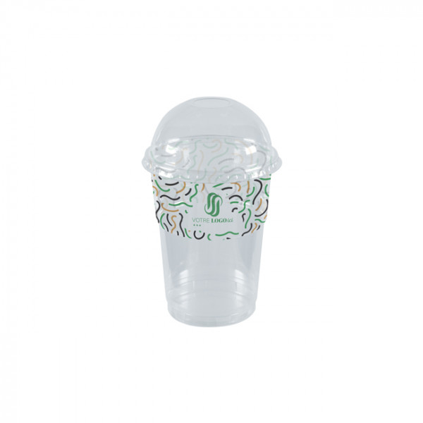 Gobelet à milkshake personnalisé en PET avec couvercle dôme 45 cL - Impression jusqu'à 4 couleurs
