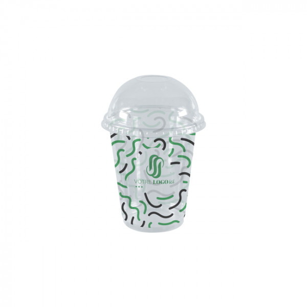 Gobelet à milkshake personnalisé en PET avec couvercle dôme 55 cL - Impression jusqu'à 4 couleurs