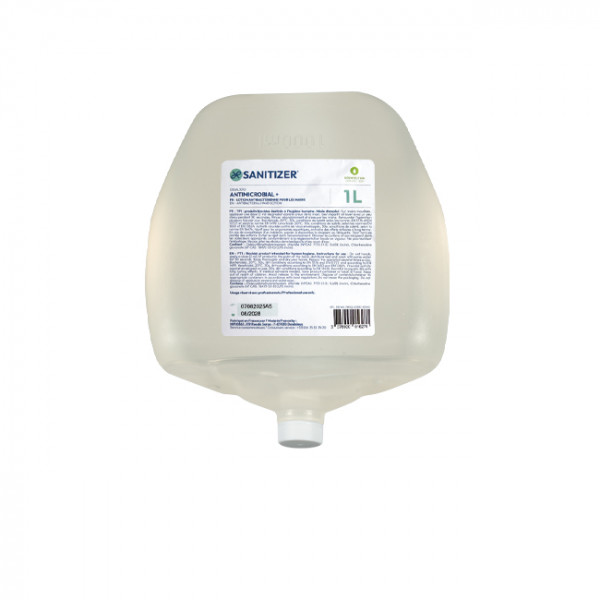 Savon désinfectant virucide mains Sanitizer Alphamouss L en recharge de 1 L