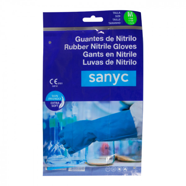 Gants nitrile bleu pour protection individuelle. Taille S.