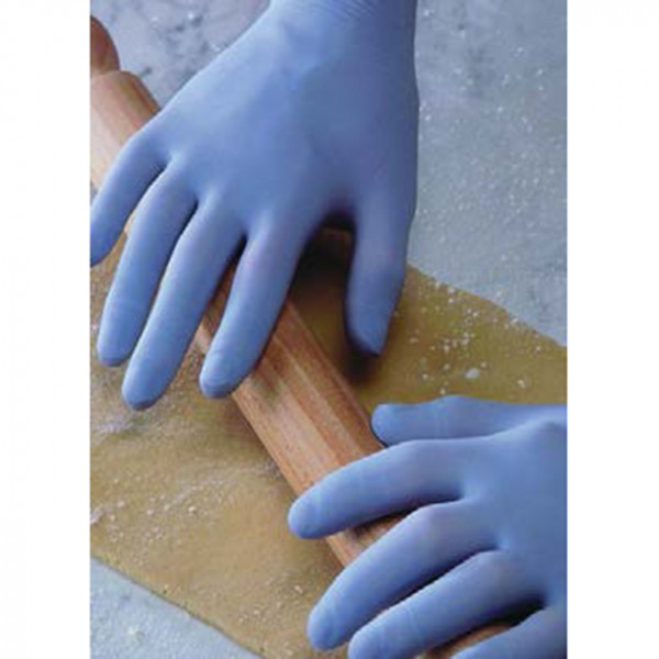 Gant nitrile bleu sans poudre et EPI taille S.