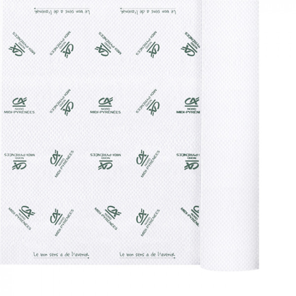 Nappe en papier gaufré blanc 1,20 x 100 m - Impression 1 couleur