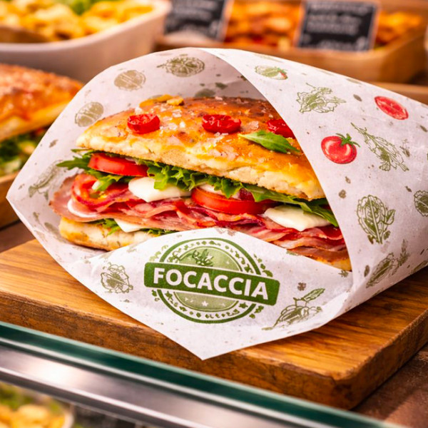 Papier d'emballage fast food personnalisé: focaccia