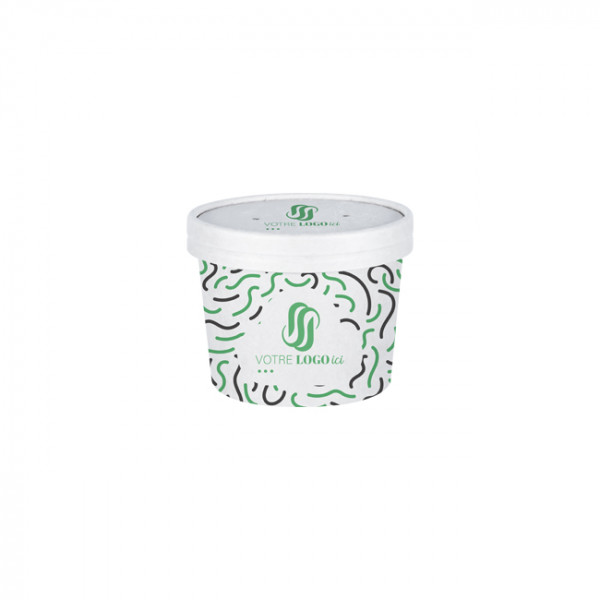Pot à soupe personnalisé en carton avec couvercle 12 Oz - Impression jusqu'à 4 couleurs