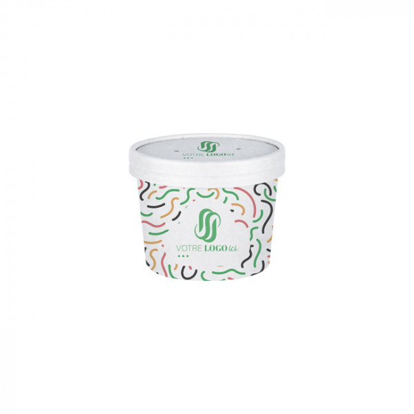 Pot à soupe personnalisé en carton avec couvercle 12 Oz - Impression jusqu'à 4 couleurs