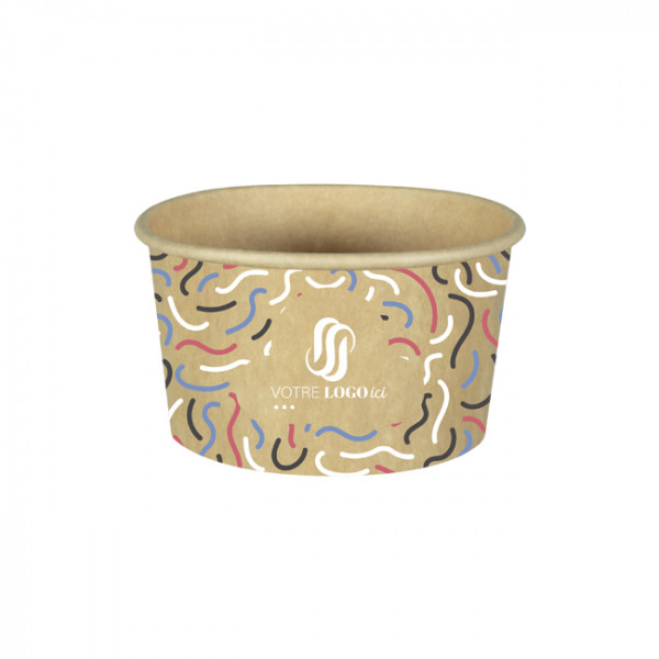 Pot à glace 8 Oz 100% carton 0% plastique personnalisé - Impression jusqu'à 4 couleurs