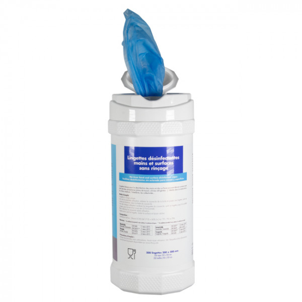 Boïte distributrice de lingettes bleues pour la désinfection de surfaces et matériel