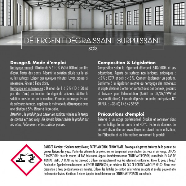 détergent dégraissant sols 5L Thouy nettoyants désinfectants variés 5L 5L sols surpuissant