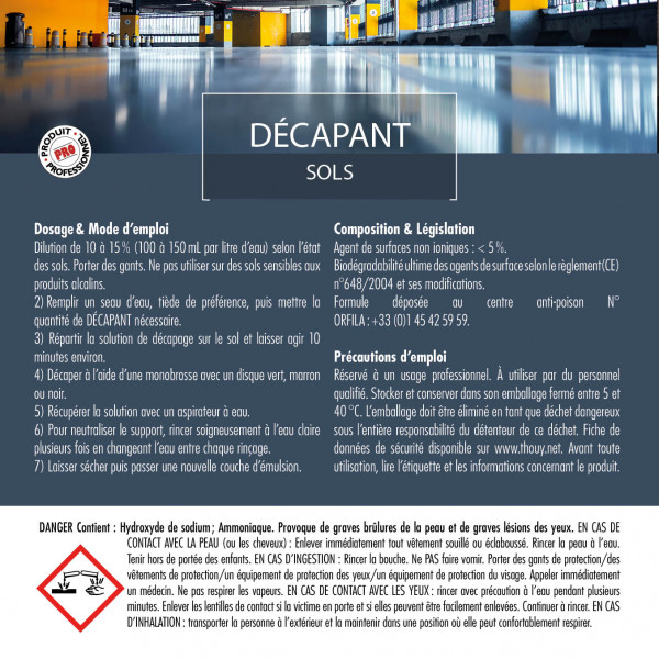 Decapant sols 5 L, detergents, desinfectants, Thouy, Ecocert, vrac, kgs