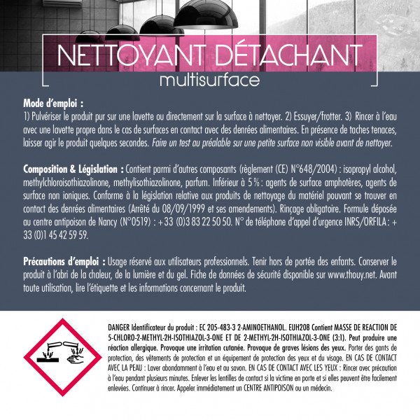 Nettoyant détachant multisurface 5L - efficace pour vitres et taches, format économique chez Thouy.