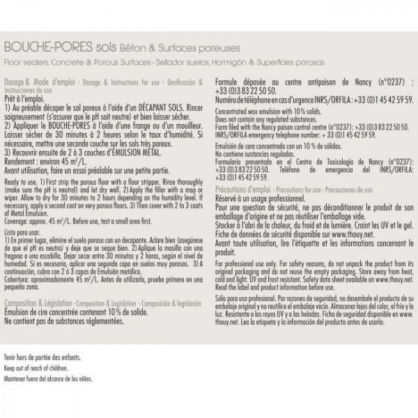 bouche pores sols poreux Thouy bidon 5L B70013 image