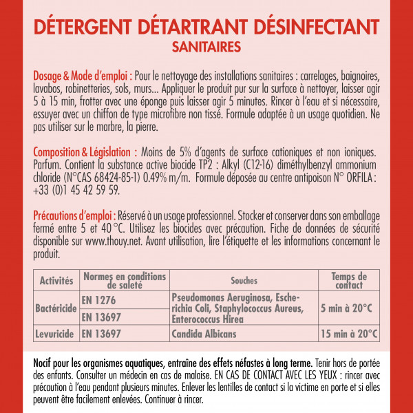 Mode d'emploi Détergent détartrant désinfectant sanitaires 5 L